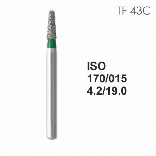 Бор алмазный MANI TF-43C по ISO 170, конус,015х4,2х19,0мм,макс.скорость 300 тыс.об,зерн.C,5шт