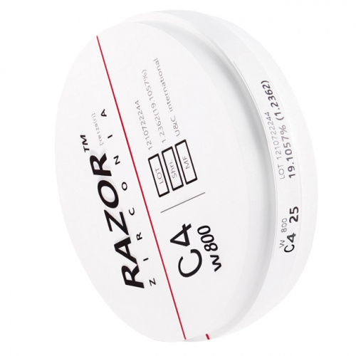 Диск циркониевый Razor 800, однослойный, размер 98х25мм, оттенок C4, UNC Inc (Корея) от Дентал-Ист фото 2