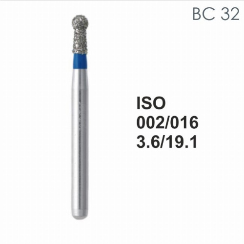 Бор алмазный MANI BC-32 по ISO 002,шар. с ворот.,016х3,6х19,1мм,макс.скорость 450 тыс.об,зерн.S,5шт