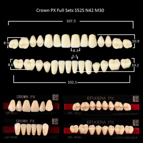 Зубы PX CROWN / EFUCERA, цвет C3, фасон S52S/N42/30, полный гарнитур, 28шт. от Дентал-Ист