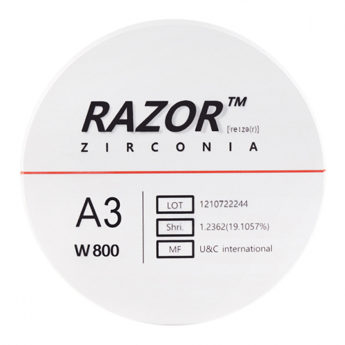 Диск циркониевый Razor 800, однослойный Zirconzahn, 95х25мм, A3, UNC Inc (Корея) от Дентал-Ист