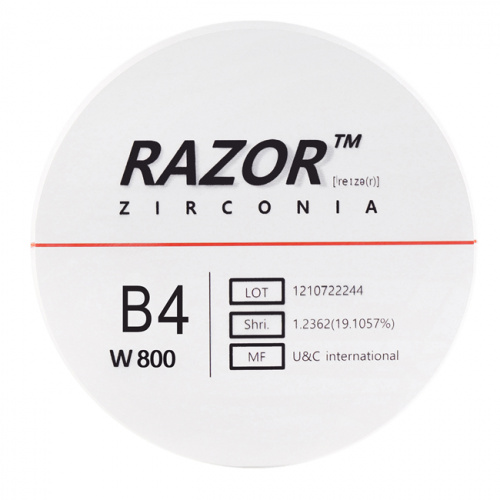 Диск циркониевый Razor 800, однослойный Zirconzahn, 95х25мм, B4, UNC Inc (Корея) от Дентал-Ист