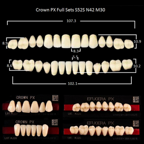 Зубы PX CROWN / EFUCERA, цвет C1, фасон S52S/N42/30, полный гарнитур, 28шт. от Дентал-Ист