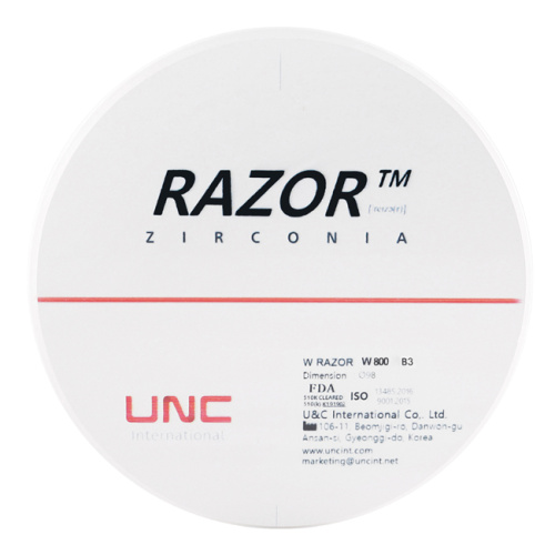 Диск циркониевый Razor 800, однослойный, размер 98х20мм, оттенок B3, UNC Inc (Корея)