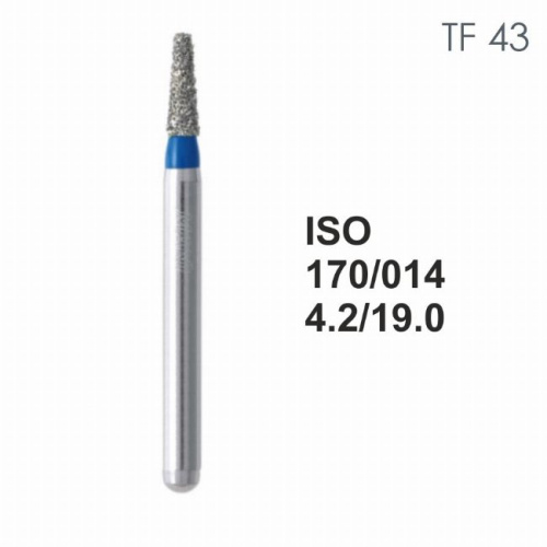 Бор алмазный MANI TF-43 по ISO 170, конус,014х4,2х19,0мм,макс.скорость 300 тыс.об,зерн.S,5шт