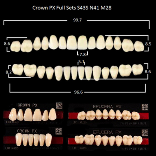 Зубы PX CROWN / EFUCERA, цвет C1, фасон S43S/N41/28, полный гарнитур, 28шт. от Дентал-Ист