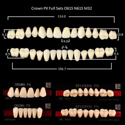 Зубы PX CROWN / EFUCERA, цвет B1, фасон O61S/N61S/32, полный гарнитур, 28шт.