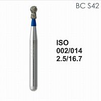 Бор алмазный MANI BC-S42 по ISO 002,шар. с ворот.,014х2,5х16,7мм,макс.скорость 450 тыс.об,зерн.S,5шт