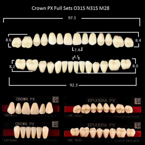 Зубы PX CROWN / EFUCERA, цвет A3, фасон O31S/N31S/28, полный гарнитур, 28шт.