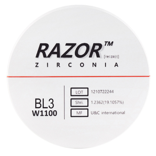 Диск циркониевый Razor 1100, размер 98х25мм, оттенок BL3, однослойный