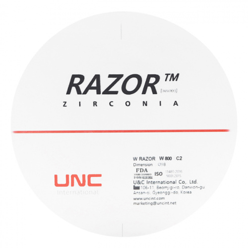 Диск циркониевый Razor 800, однослойный, размер 98х12мм, оттенок C2, UNC Inc (Корея) от Дентал-Ист