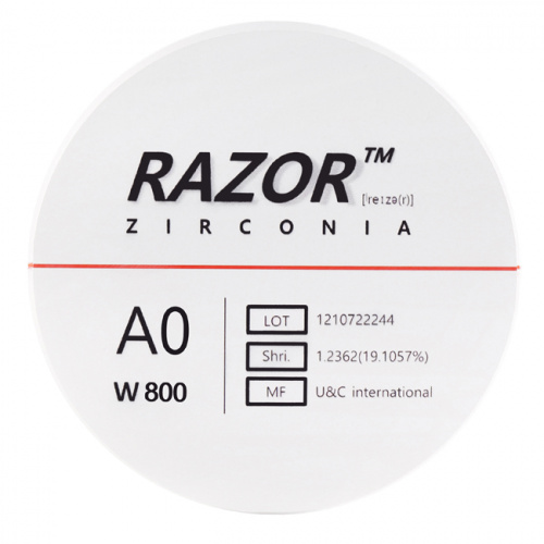 Диск циркониевый Razor 800, однослойный Zirconzahn, 95х25мм, A0, UNC Inc (Корея) от Дентал-Ист