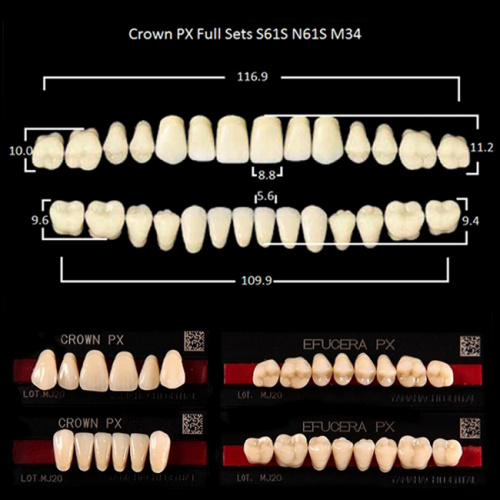 Зубы PX CROWN / EFUCERA, цвет D2, фасон S61S/N61S/34, полный гарнитур, 28шт.