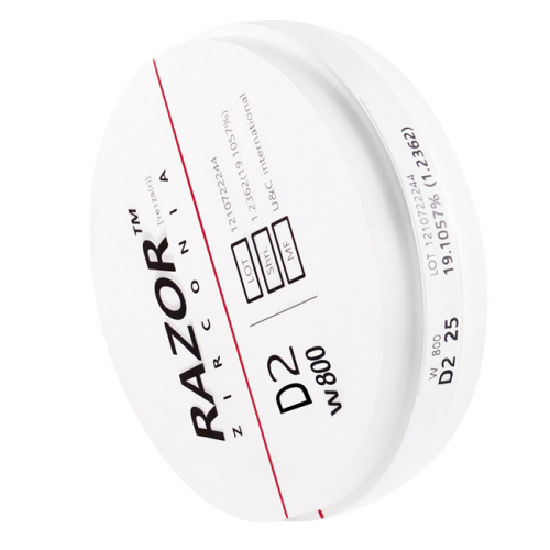 Диск циркониевый Razor 800, однослойный, размер 98х25мм, оттенок D2, UNC Inc (Корея) от Дентал-Ист фото 2
