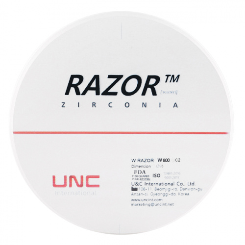 Диск циркониевый Razor 800, однослойный Zirconzahn, 95х18мм, C2, UNC Inc (Корея) от Дентал-Ист