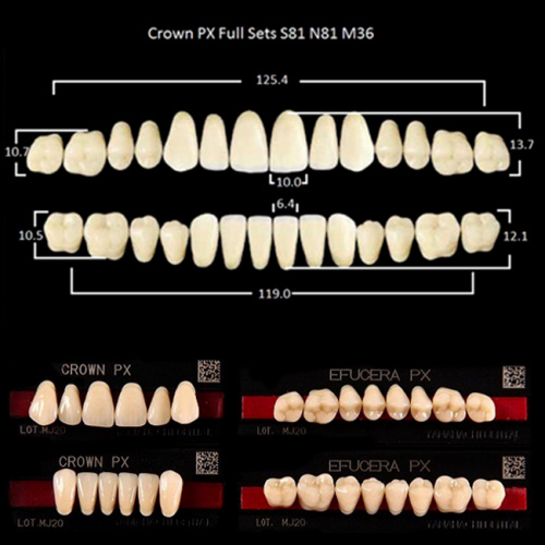Зубы PX CROWN / EFUCERA, цвет C3, фасон S81/N81/36, полный гарнитур, 28шт. от Дентал-Ист