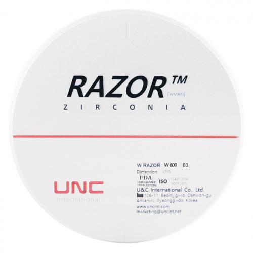 Диск циркониевый Razor 800, однослойный Zirconzahn, 95х18мм, B3, UNC Inc (Корея) от Дентал-Ист