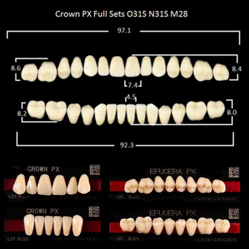 Зубы PX CROWN / EFUCERA, цвет B2, фасон O31S/N31S/28, полный гарнитур, 28шт. от Дентал-Ист