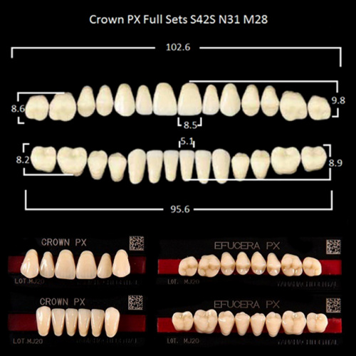 Зубы PX CROWN / EFUCERA, цвет W05, фасон S42S/N31/28, полный гарнитур, 28шт. от Дентал-Ист