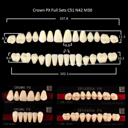 Зубы PX CROWN / EFUCERA, цвет A4, фасон C51/N42/30, полный гарнитур, 28шт. от Дентал-Ист