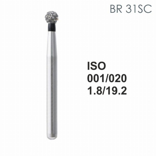 Бор алмазный MANI BR-31SC по ISO 001, шарооб.,020х1,8х19,2мм,макс.скорость 450 тыс.об,зерн.SC,5шт