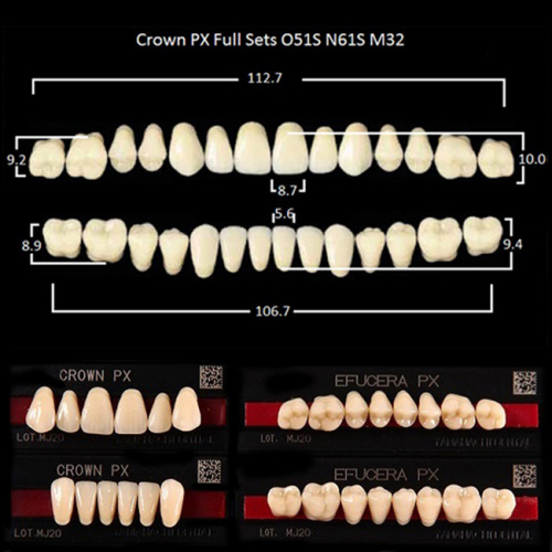 Зубы PX CROWN / EFUCERA, цвет A4, фасон O51S/N61S/32, полный гарнитур, 28шт. от Дентал-Ист