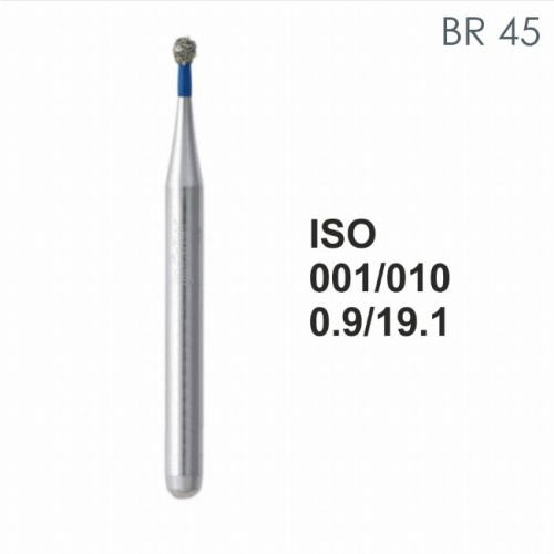 Бор алмазный MANI BR-45 по ISO 001, шарооб., 010х0,9х19,1 мм, макс.скорость 450 тыс.об, зерн.S, 5 шт