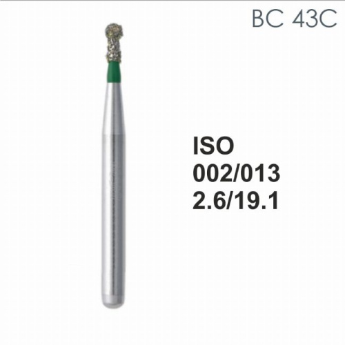 Бор алмазный MANI BC-43C по ISO 002,шар. с ворот.,013х2,6х19,1мм,макс.скорость 450 тыс.об,зерн.C,5шт