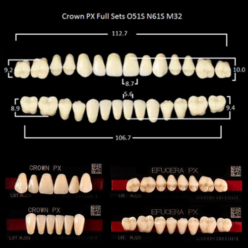 Зубы PX CROWN / EFUCERA, цвет B2, фасон O51S/N61S/32, полный гарнитур, 28шт. от Дентал-Ист