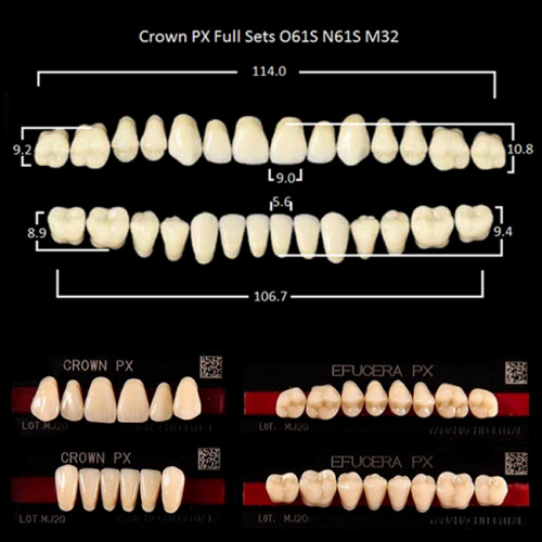 Зубы PX CROWN / EFUCERA, цвет D4, фасон O61S/N61S/32, полный гарнитур, 28шт. от Дентал-Ист