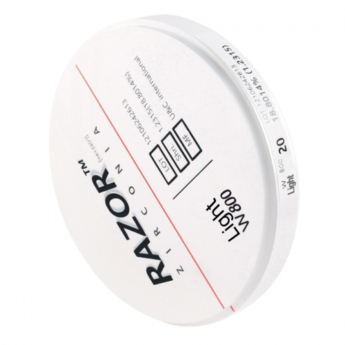 Диск циркониевый Razor 800, однослойный, размер 98х20мм, оттенок Light, UNC Inc (Корея) от Дентал-Ист фото 2