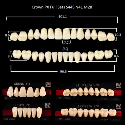 Зубы PX CROWN / EFUCERA, цвет D4, фасон S44S/N41/28, полный гарнитур, 28шт. от Дентал-Ист