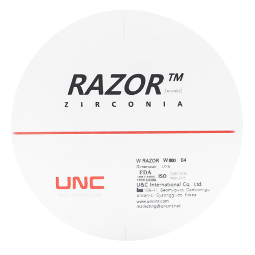 Диск циркониевый Razor 800, однослойный, размер 98х10мм, оттенок B4, UNC Inc (Корея)