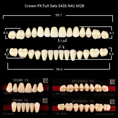 Зубы PX CROWN / EFUCERA, цвет A3, фасон S43S/N41/28, полный гарнитур, 28шт.