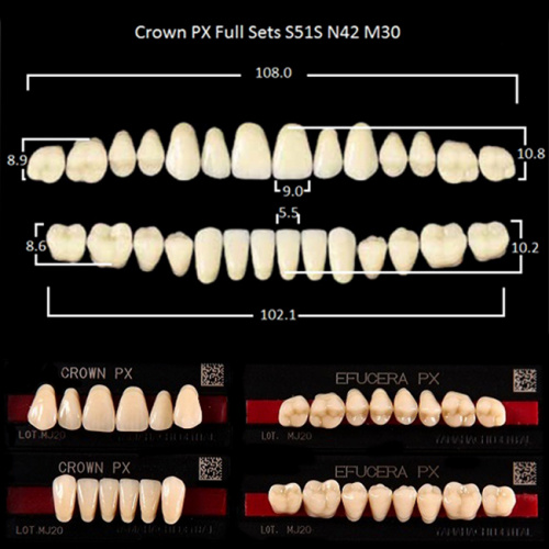 Зубы PX CROWN / EFUCERA, цвет A1, фасон S51S/N42/30, полный гарнитур, 28шт.