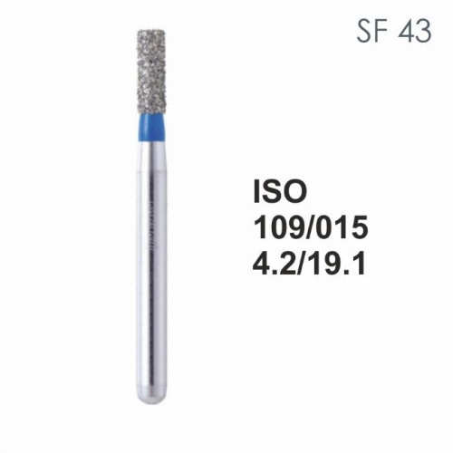 Бор алмазный MANI SF-43 по ISO 109, цилиндр,015х4,2х19,1мм,макс.скорость 450 тыс.об,зерн.S,5шт