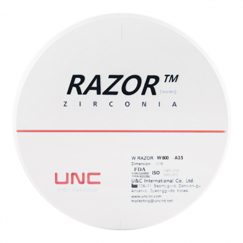 Диск циркониевый Razor 800, однослойный, размер 98х18мм, оттенок A3.5, UNC Inc (Корея) от Дентал-Ист