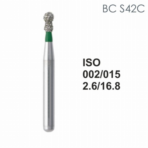 Бор алмазный MANI BC-S42C по ISO 002,шар. с ворот.,015х2,6х16,8мм,макс.скорость 450 тыс.об,зер.C,5шт