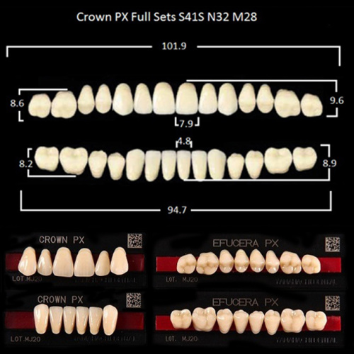 Зубы PX CROWN / EFUCERA, цвет B1, фасон S41S/N32/28, полный гарнитур, 28шт.