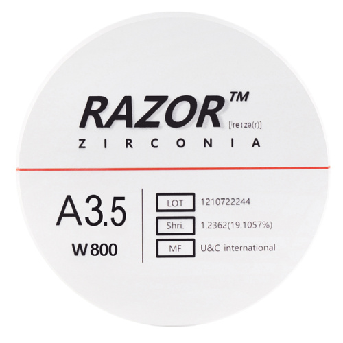 Диск циркониевый Razor 800, однослойный Zirconzahn, 95х25мм, A3.5, UNC Inc (Корея)