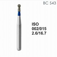 Бор алмазный MANI BC-S43 по ISO 002,шар. с ворот.,015х2,6х16,7мм,макс.скорость 450 тыс.об,зерн.S,5шт