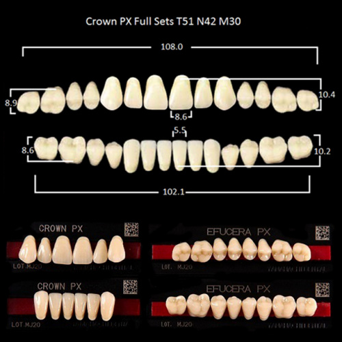 Зубы PX CROWN / EFUCERA, цвет D2, фасон T51/N42/30, полный гарнитур, 28шт. от Дентал-Ист