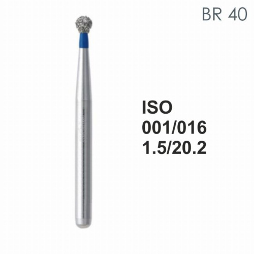 Бор алмазный MANI BR-40 по ISO 001, шарооб., 016х1,5х20,2 мм, макс.скорость 450 тыс.об, зерн.S, 5 шт