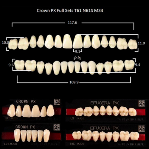 Зубы PX CROWN / EFUCERA, цвет A3, фасон T61/N61S/34, полный гарнитур, 28шт.
