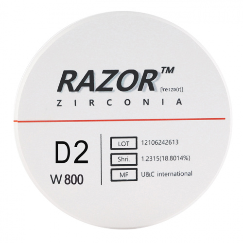 Диск циркониевый Razor 800, однослойный, размер 98х16мм, оттенок D2, UNC Inc (Корея) от Дентал-Ист
