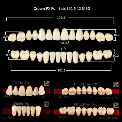 Зубы PX CROWN / EFUCERA, цвет A3, фасон S51/N42/30, полный гарнитур, 28шт. от Дентал-Ист