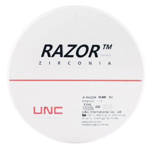 Диск циркониевый Razor 800, однослойный, размер 98х20мм, оттенок B2, UNC Inc (Корея)