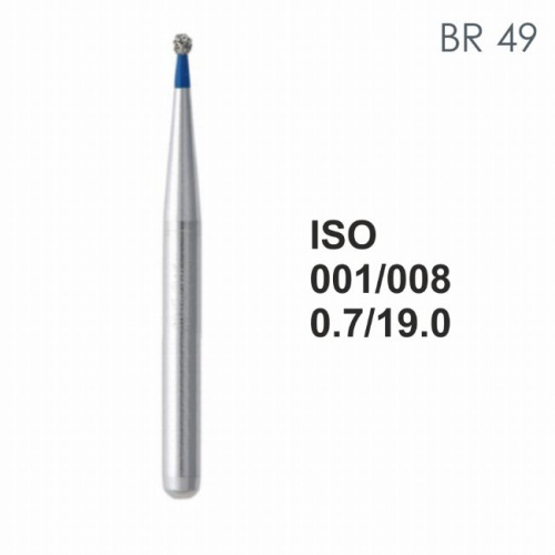 Бор алмазный MANI BR-49 по ISO 001, шарооб.,008х0,7х19,0мм,макс.скорость 450 тыс.об,зерн.S,5шт
