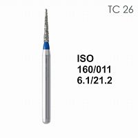 Бор алмазный MANI TC-26 по ISO 160, конус,011х6,1х21,2мм,макс.скорость 300 тыс.об,зерн.S,5шт от Дентал-Ист
