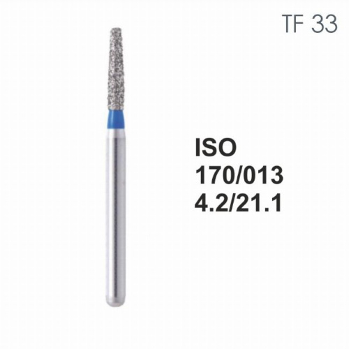 Бор алмазный MANI TF-33 по ISO 170, конус,013х4,2х21,1мм,макс.скорость 450 тыс.об,зерн.S,5шт